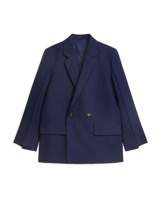 ARKET Wool Double Breasted Hopsack Blazer in Dark Blue (Blue) Lyst