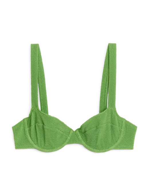 ARKET Green Crinkle Wired Bikini Top