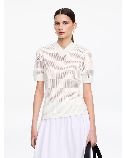 ARKET White Pointelle V-Neck Top