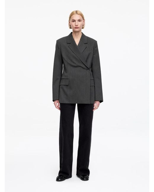 ARKET Gray Wool-Blend Wrap Blazer