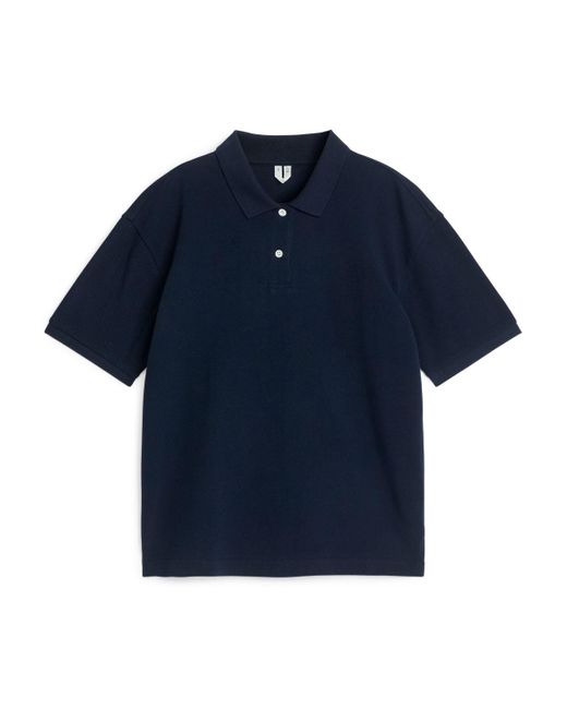 ARKET Blue Short-sleeve Piqué Polo Shirt