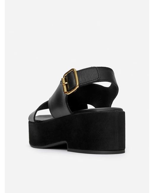 ARKET Black Leather Wedge Sandals