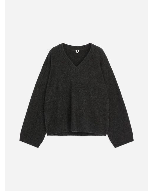 ARKET Black Alpaca-Wool Blend V-Neck Jumper