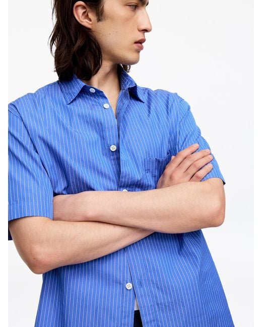 ARKET Blue Short-Sleeve Poplin Shirt for men