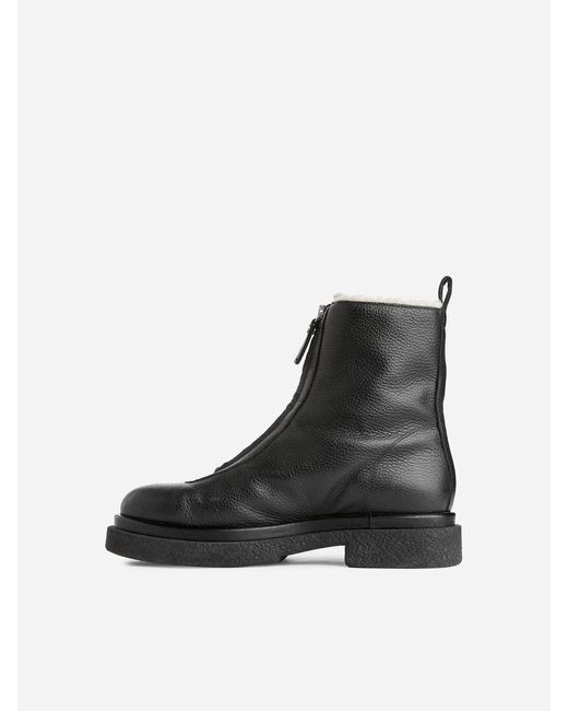 ARKET Black Faux Fur Leather Boots