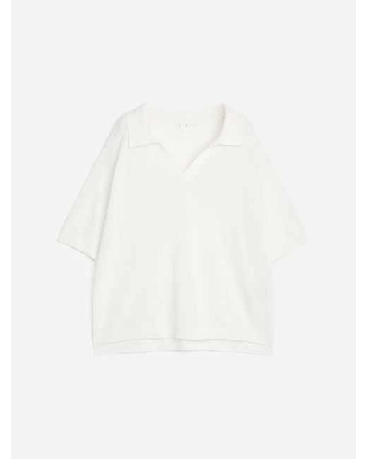 ARKET White Knitted Polo Jumper