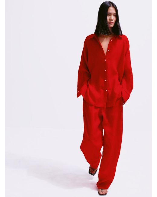ARKET Red Relaxed Linen Shirt