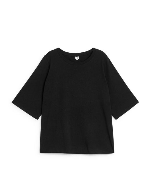 ARKET Black Drapy Cotton T-shirt