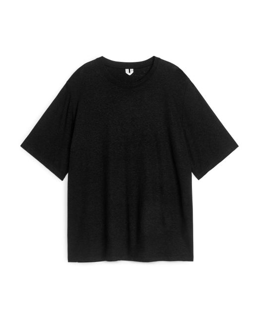ARKET Black Oversized Linen-blend T-shirt