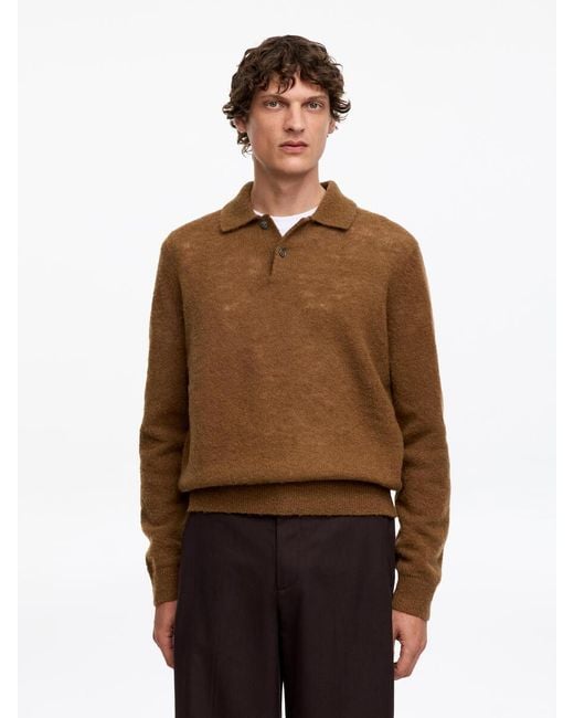 ARKET Brown Knitted Wool Blend Polo Shirt for men