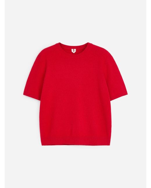 ARKET Red Short-Sleeve Wool-Cotton Jumper