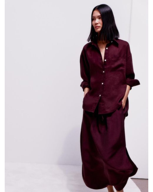 ARKET Red Linen Blend Pull-On Skirt
