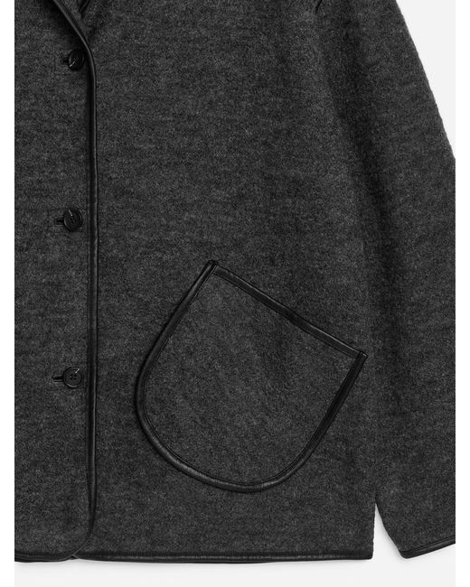 ARKET Black Boiled Wool-Cotton Jacket