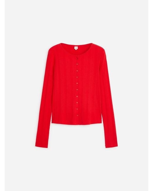 ARKET Red Ribbed Button-Front Top