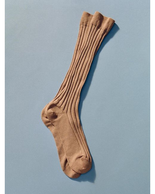 ARKET Brown Ribbed Silk-Blend Socks