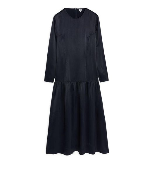 ARKET Blue Drop-waist Satin Dress