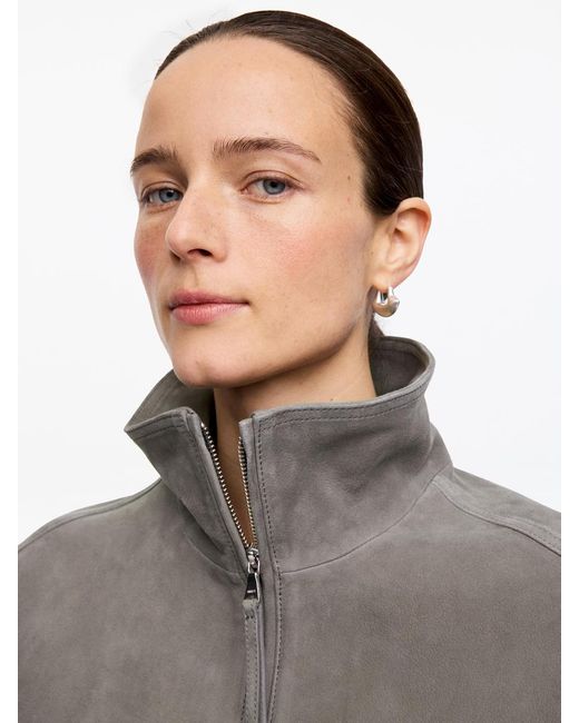 ARKET Gray Boxy Suede Jacket