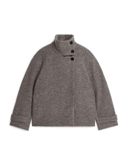 ARKET Gray Bouclé Wool Short Coat