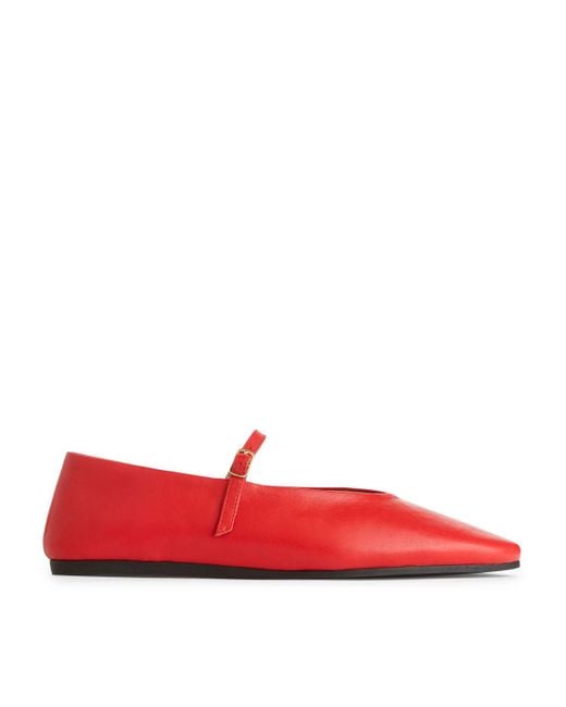 ARKET Red Leather Mary Jane Flats