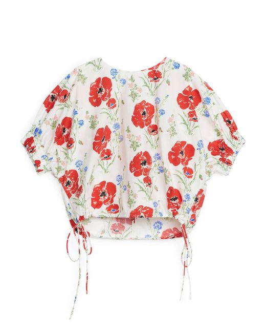 ARKET Red Puff-sleeve Floral Top