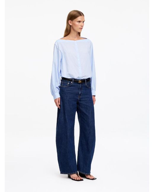 ARKET Blue Boat-Neck Cotton Blouse