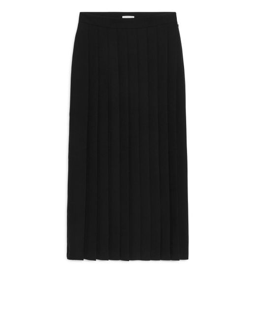 ARKET Black Pleated Midi Skirt