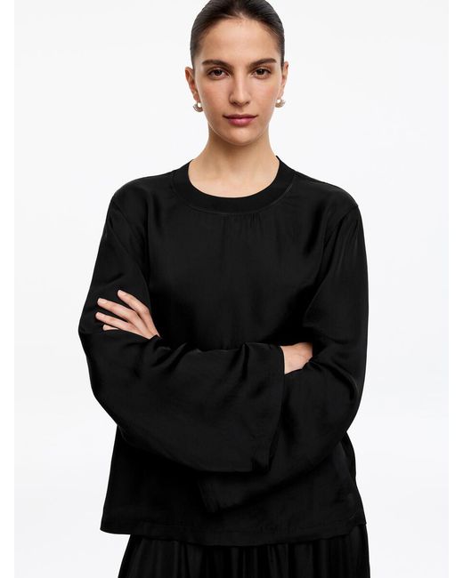 ARKET Black Long-Sleeve Satin Top