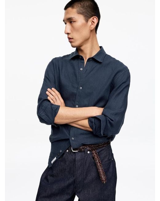 ARKET Blue Regular Linen Shirt for men