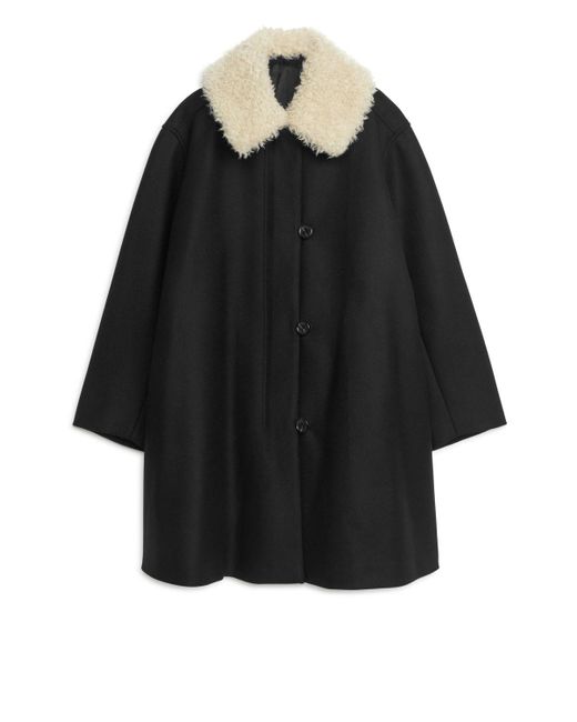 ARKET Black Faux Fur-collar Coat