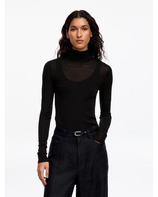 ARKET Black Roll-Neck Wool Top