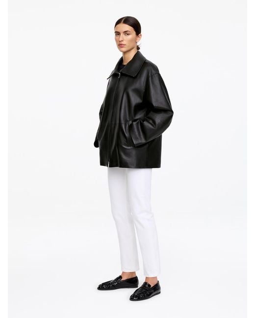 ARKET Black Funnel-Neck Leather Jacket