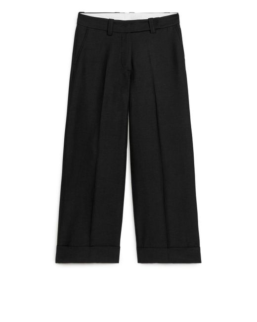 ARKET Black Turn Up Cotton-hemp Trousers