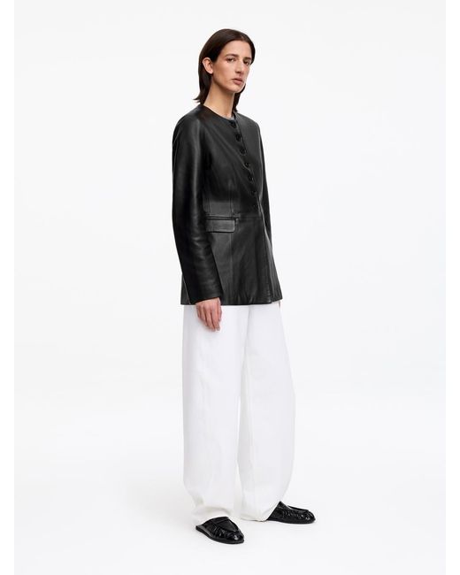 ARKET Black Collarless Leather Blazer