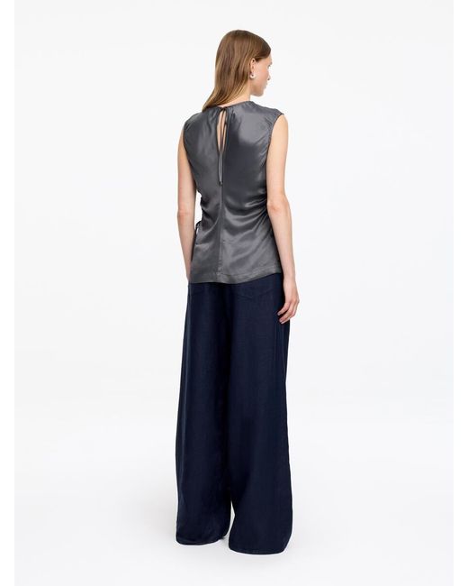 ARKET Blue Satin Drawstring Top