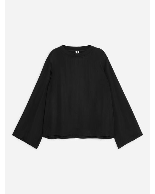 ARKET Black Long-Sleeve Satin Top
