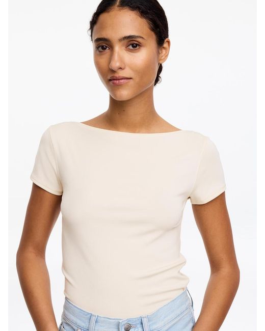 ARKET Blue Boat-Neck Stretch T-Shirt