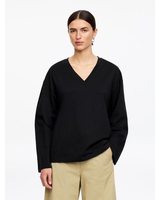 ARKET Black Relaxed V-Neck T-Shirt