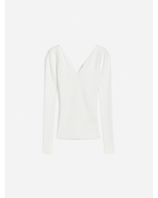ARKET White V-Neck Rib Top