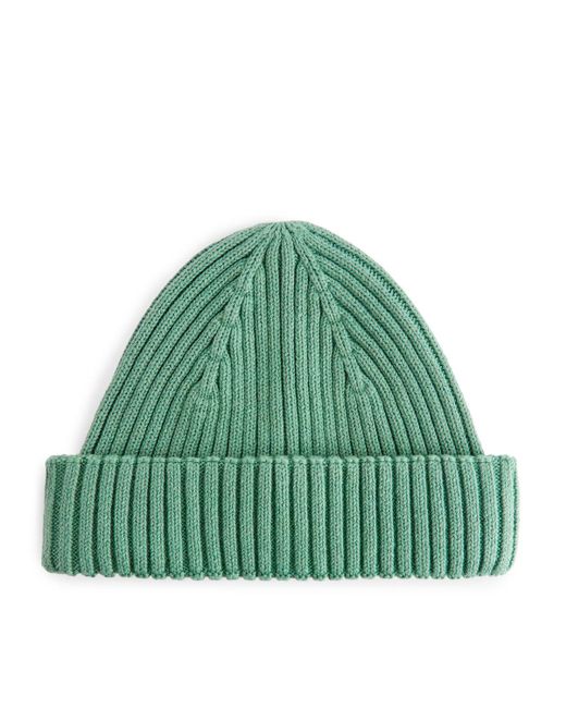 ARKET Green Ribbed Cotton Beanie for men