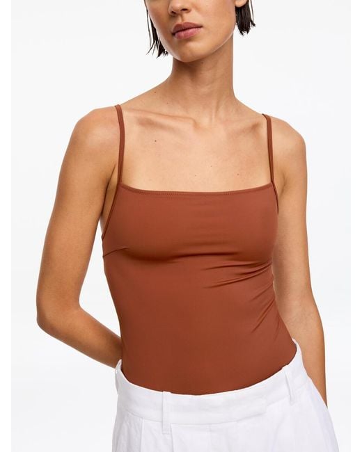 ARKET Brown Square-Neck Swimsuit