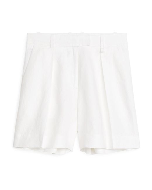 ARKET White High Waist Linen Shorts