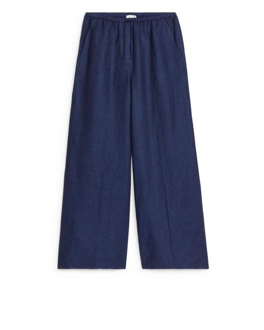 ARKET Blue Loose Linen Trousers