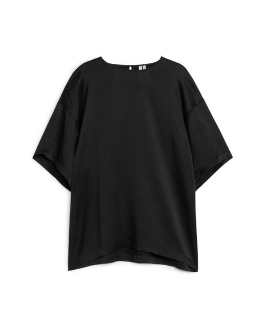 ARKET Black Oversized Silk T-shirt