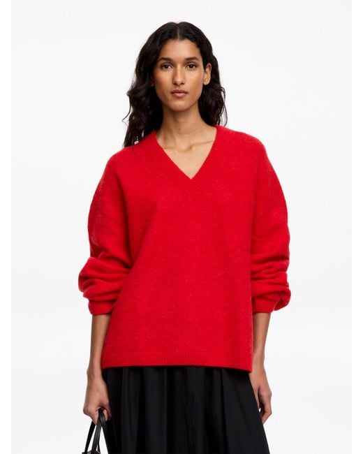 ARKET Red Alpaca-Wool Blend V-Neck Jumper