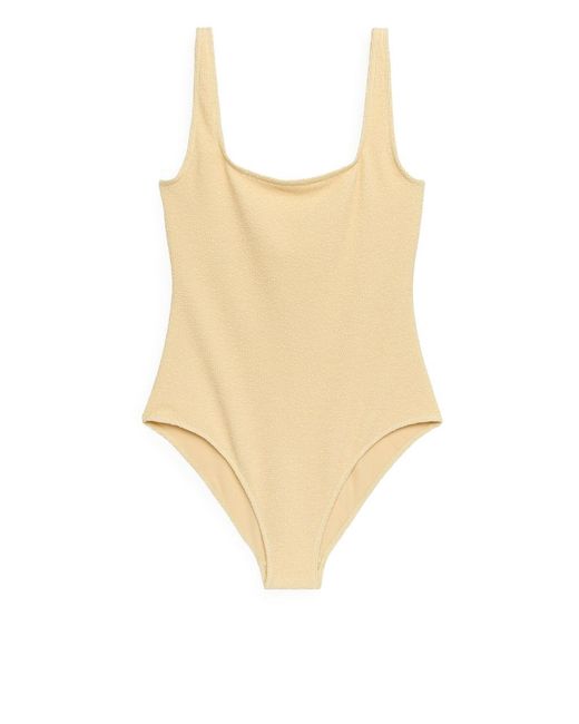 ARKET Yellow Crinkle Square Neck Swimsuit