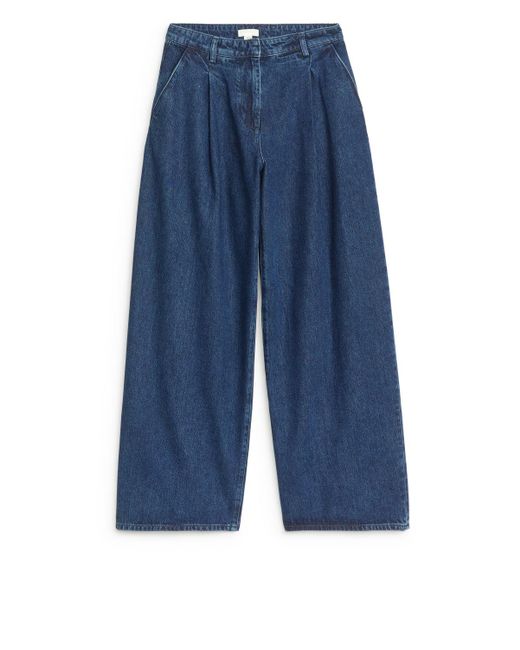 ARKET Blue Pleated Denim Trousers