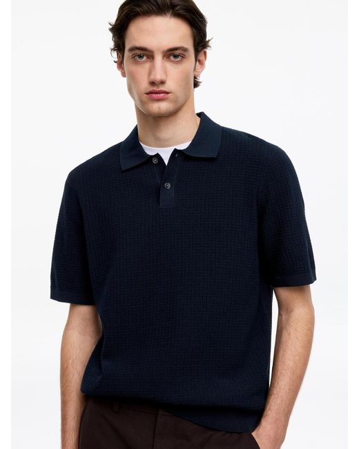 ARKET Blue Knitted Cotton Polo Shirt for men