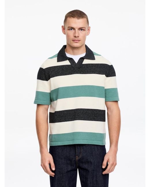 ARKET Green Block-Stripe Polo Shirt for men
