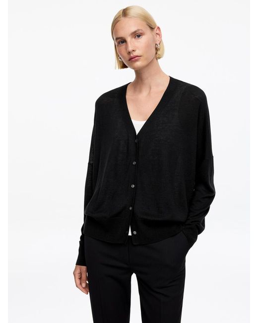 ARKET Black Wool-Lyocell Cardigan