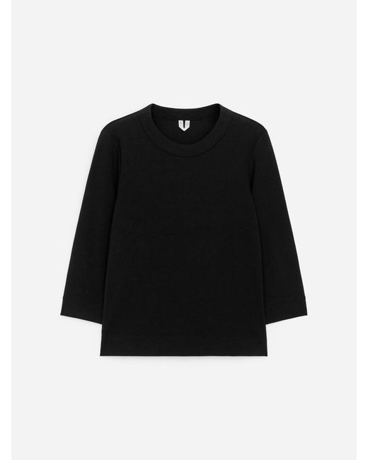 ARKET Black Slim Crop-Sleeve Rib T-Shirt